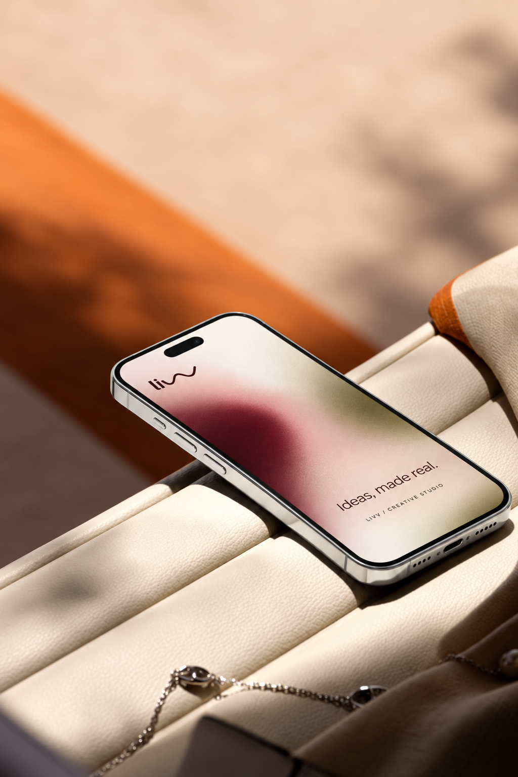 LIVV phone mockup with the message Ideas, made real.