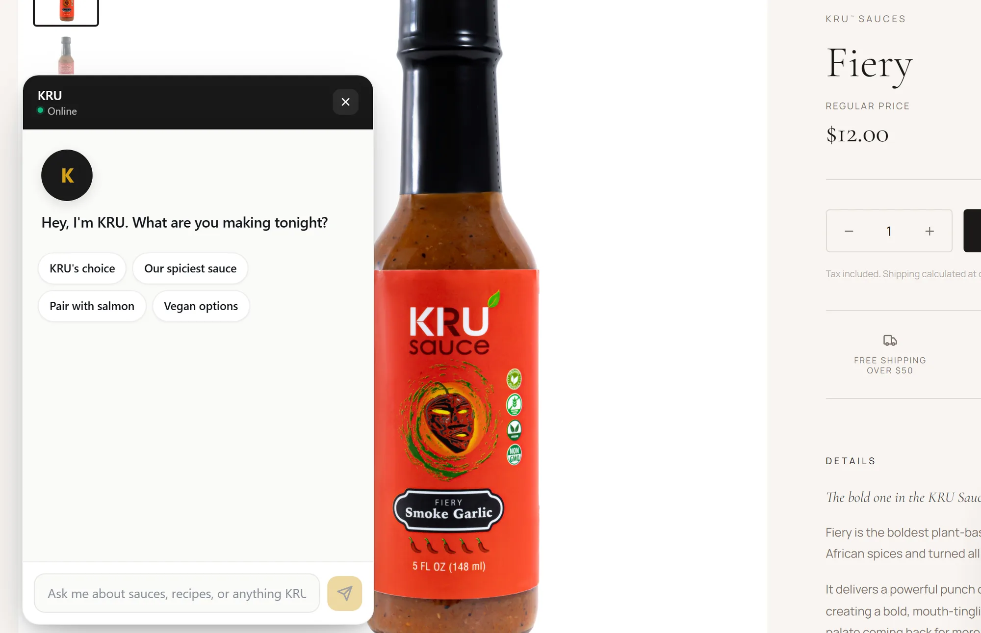 KRU · the assistant opens with a question, not a form