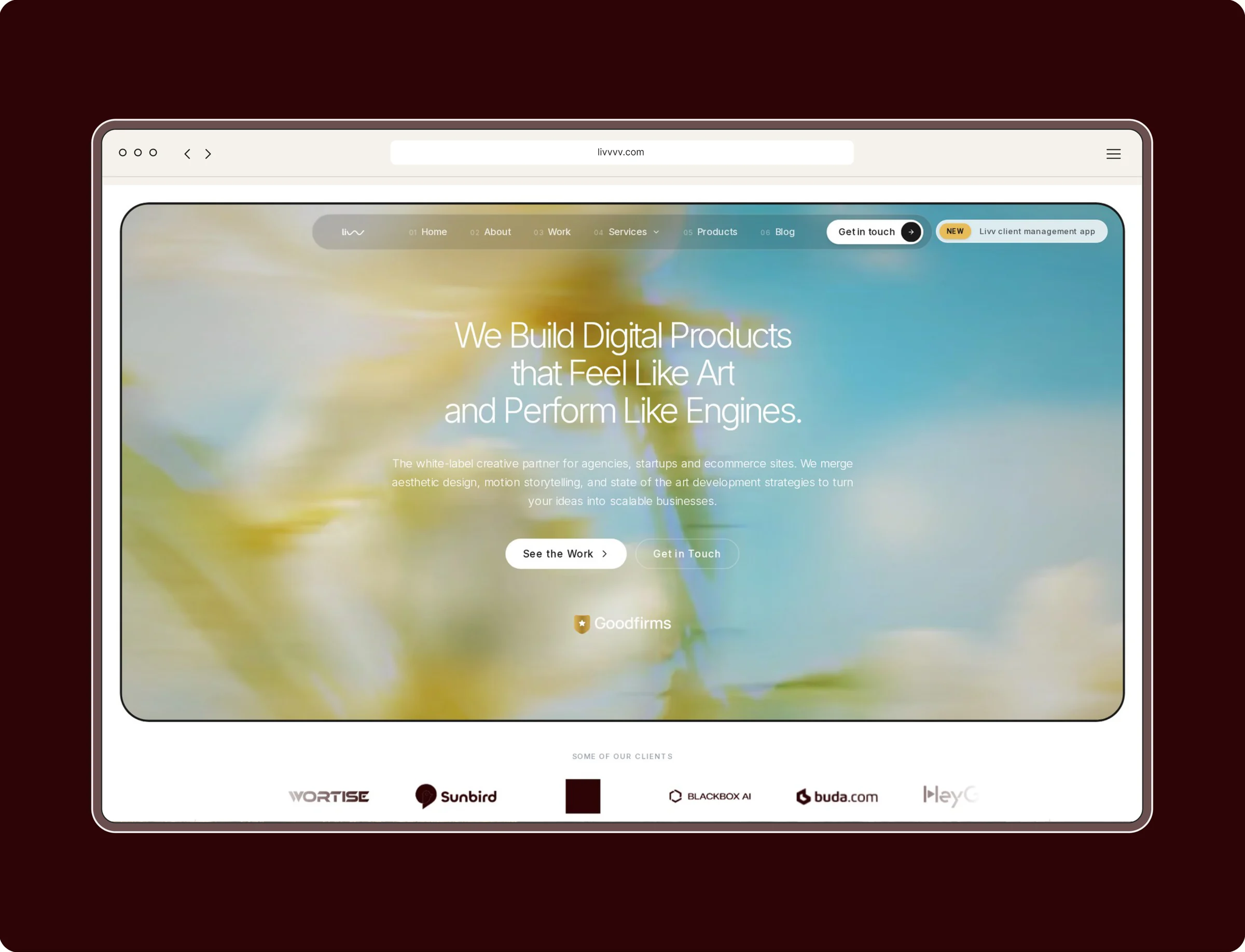 LIVV web — Design, software and motion, on the studio's own site.